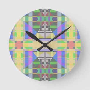 Gult Grönt Blue Lila Geometric Rund Klocka
