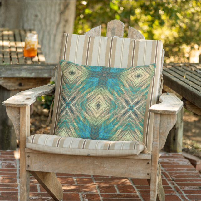 Gult Grönt Blue Teal Turcos Blue Tribal Art Kudde (Stol)