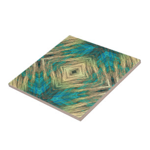 Gult Grönt Blue Teal Turcos Ethnic Tribe Art Kakelplatta