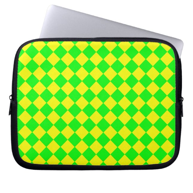 Gult Grönt Checker Diamond Mönster Laptop Fodral (Framsidan)