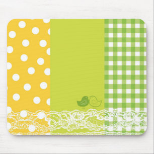 Gult & grönt fågelScrapbooksnöre Mousepad Musmatta