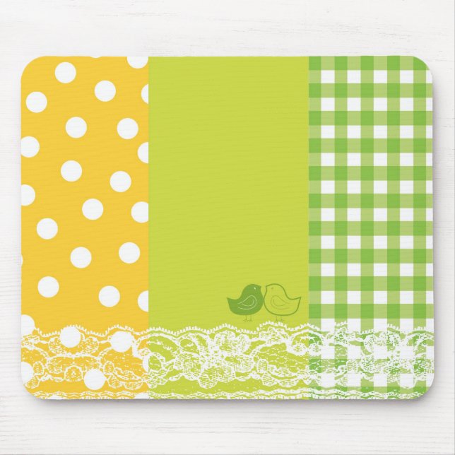 Gult & grönt fågelScrapbooksnöre Mousepad Musmatta (Framsidan)