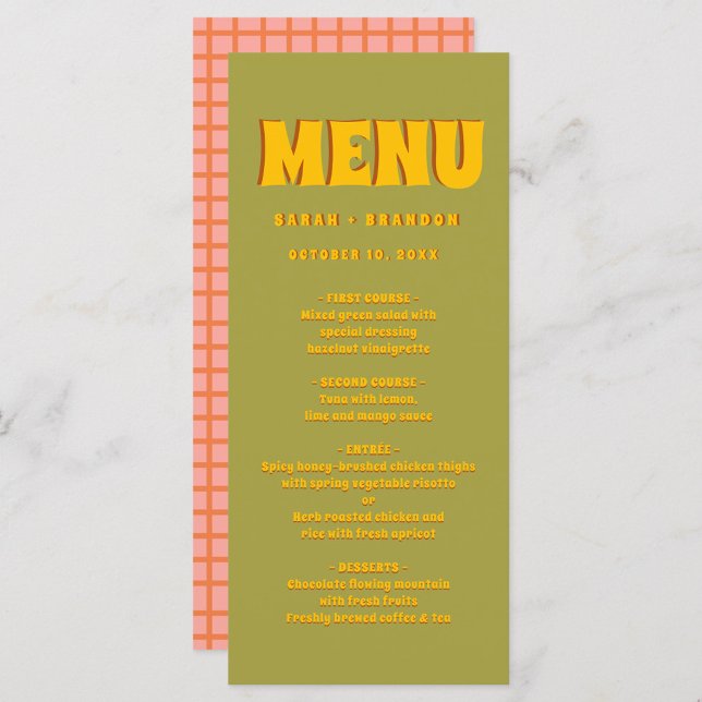 Gult Grönt Fet Groovy Typography Bröllop Menu Meny (Skapare uppladdad)