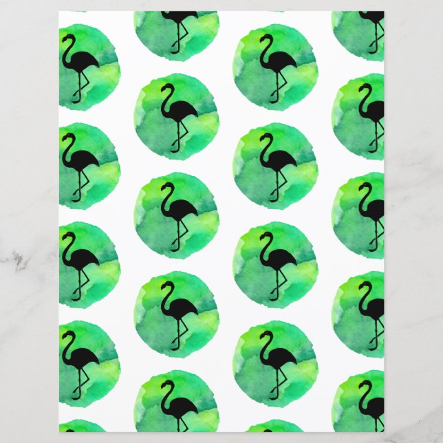 Gult Grönt Flamingo Pattern Srapbook Papper (Framsida)