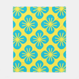 Gult Grönt Flower Löv Sommar Retro Mönster Fleecefilt