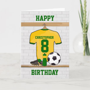 Gult Grönt Football Soccer Jersey Birthday Kort