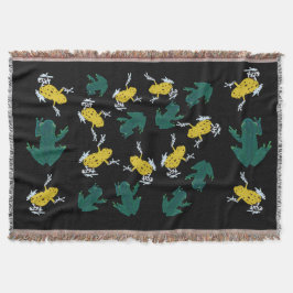 Gult Grönt Frogs Mönster Filt