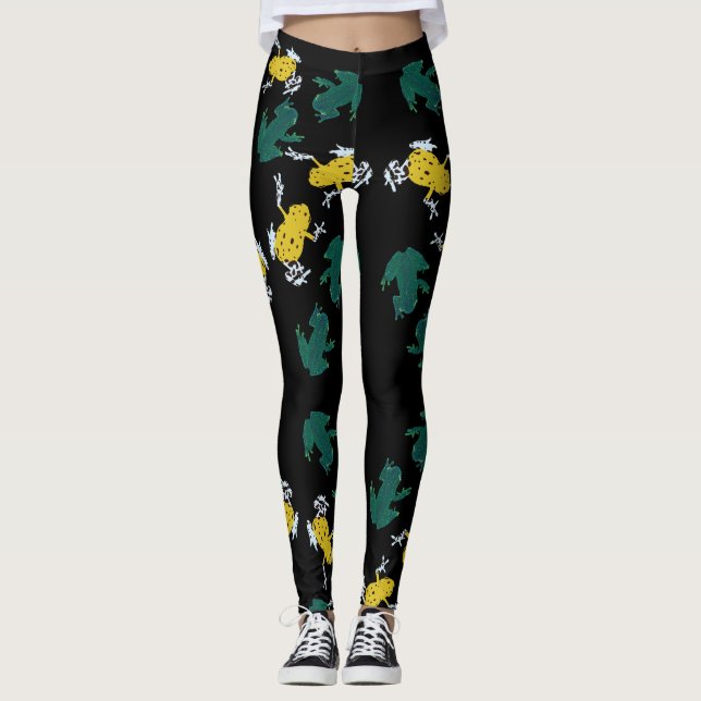 Gult Grönt Frogs Mönster Leggings (Framsida)