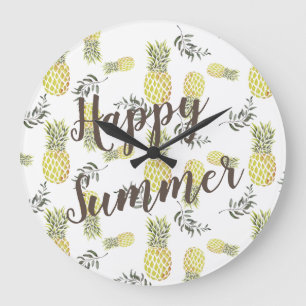 Gult grönt & Guld PINEAPPLE LYCKLIG SOMMER Stor Klocka