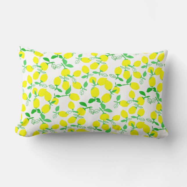 Gult Grönt Lemon Mönster Cushion Pillow Lumbarkudde (Framsida)