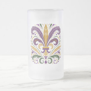 Gult, grönt lila fleur de lis-fjädrar frostat ölglas