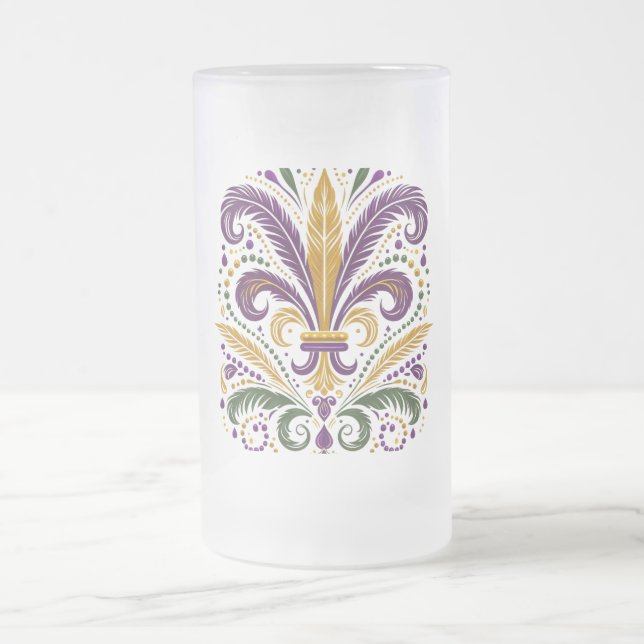 Gult, grönt lila fleur de lis-fjädrar frostat ölglas (Center)