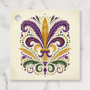 Gult, grönt lila fleur de lis-fjädrar gåvor etiketter