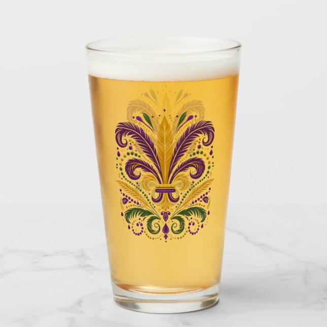 Gult, grönt lila fleur de lis-fjädrar glaskopp (Framsida fylld)