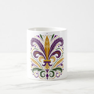 Gult, grönt lila fleur de lis-fjädrar kaffemugg