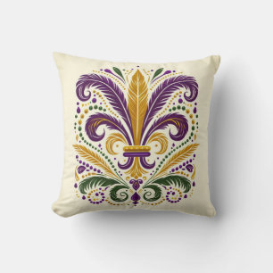 Gult, grönt lila fleur de lis-fjädrar kudde