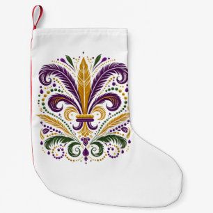 Gult, grönt lila fleur de lis-fjädrar liten julstrumpa