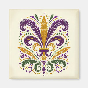 Gult, grönt lila fleur de lis-fjädrar magnet