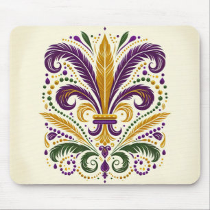 Gult, grönt lila fleur de lis-fjädrar musmatta
