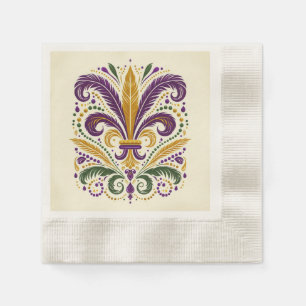 Gult, grönt lila fleur de lis-fjädrar pappersservett