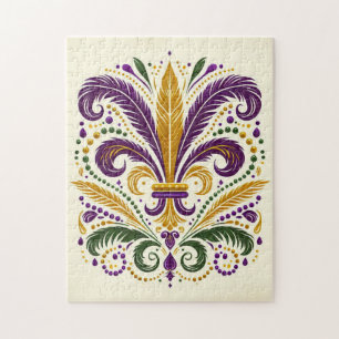 Gult, grönt lila fleur de lis-fjädrar pussel
