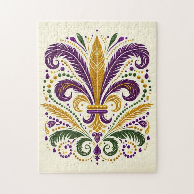 Gult, grönt lila fleur de lis-fjädrar pussel (Vertikal)