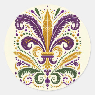 Gult, grönt lila fleur de lis-fjädrar runt klistermärke
