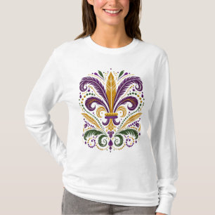 Gult, grönt lila fleur de lis-fjädrar t shirt