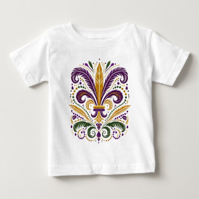 Gult, grönt lila fleur de lis-fjädrar t shirt (Framsida)