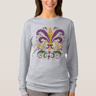 Gult, grönt lila fleur de lis-fjädrar t shirt