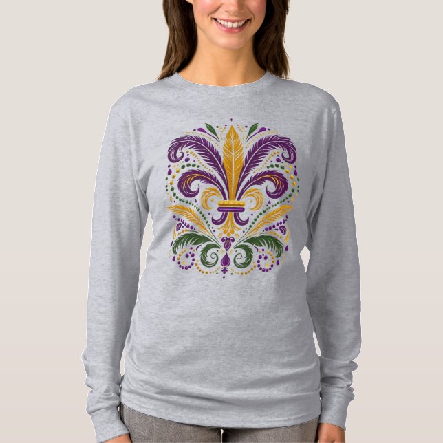 Gult, grönt lila fleur de lis-fjädrar t shirt (Framsida)