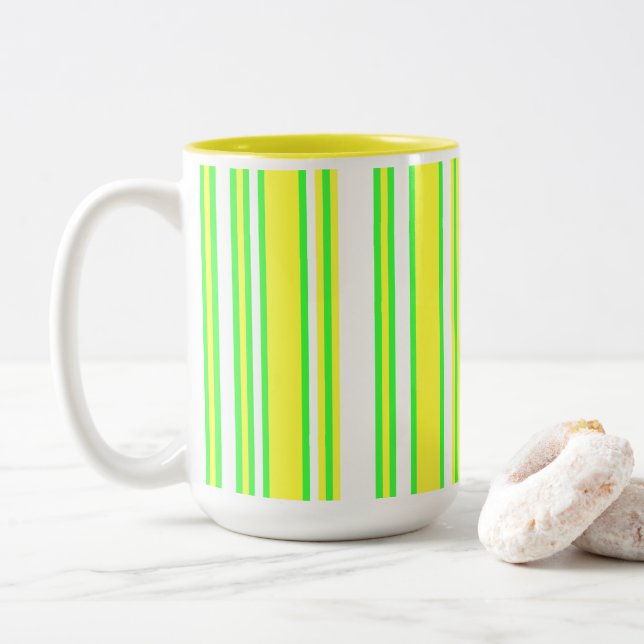 Gult Grönt Lodrät med flera Randar Två-Tonad Mugg (Med munk)
