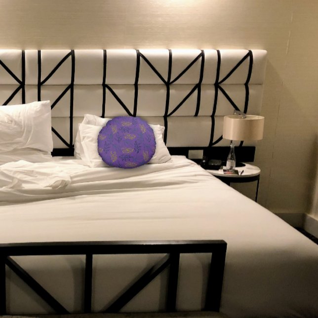 Gult grönt löv mönster lavender round vid kuddar (Skapare uppladdad)