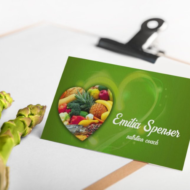 Gult Grönt Nutritionist Frukthjärta Card Visitkort (Perfect for business)
