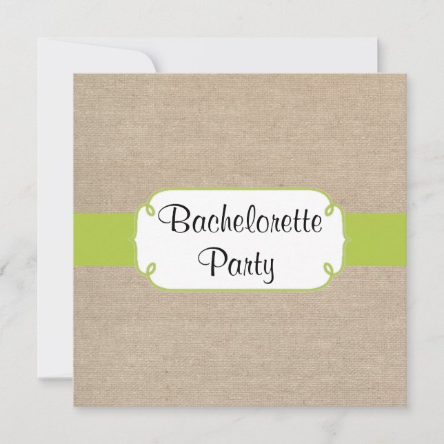 Gult Grönt och Beige Burlap Bachelorette Party Inbjudningar (Framsida)