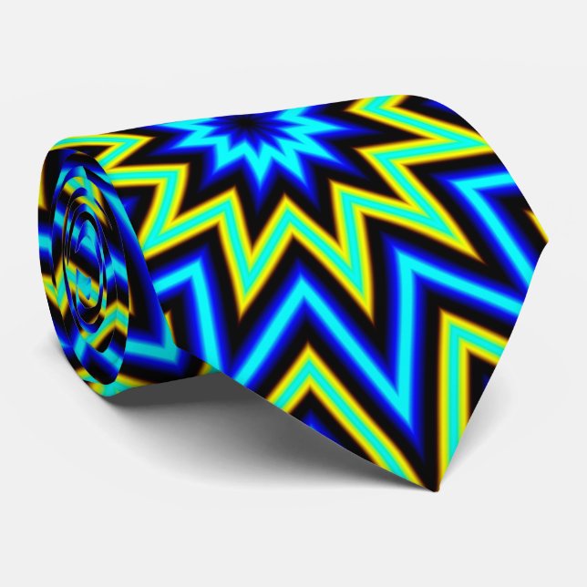 Gult Grönt och Blue Psychedelic Star Mönster Tie Slips (Rullad)
