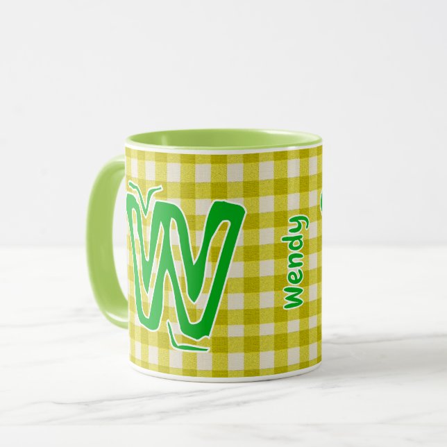 Gult Grönt Play- (Monogram, Namn) Vintage Kaffe Mugg (Framsida vänster)