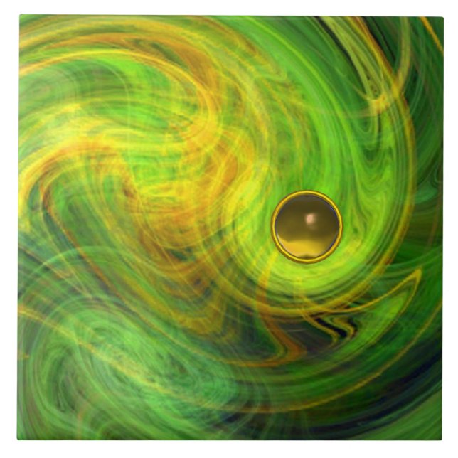 GULT GRÖNT PSYCHEDELIC LIGHT VORTEX OCH GEMSTONE KAKELPLATTA (Framsidan)