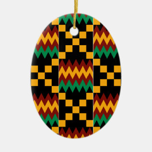 Gult, Grönt, röd, svart Kente Trasa Julgransprydnad Keramik