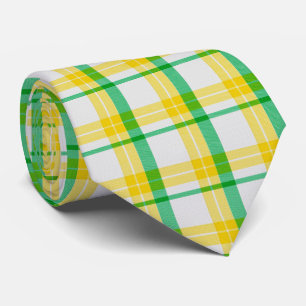 Gult Grönt Skriva ut Tartan med Mönster-kontroll Slips
