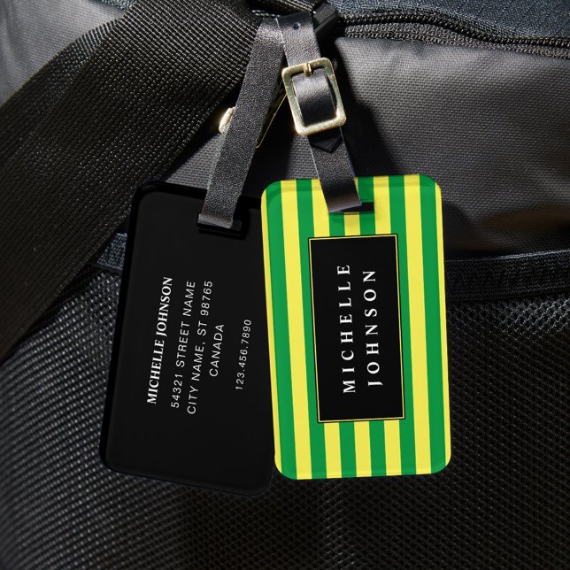 Gult Grönt Stripe Luggage Tag Bagagebricka (Skapare uppladdad)