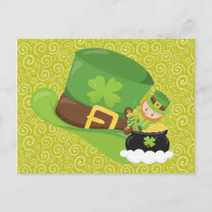 Gult Grönt Swirls Grönt Hat Leprechaun vykort