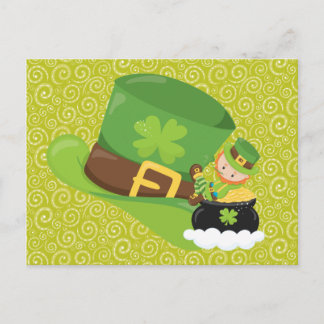 Gult Grönt Swirls Grönt Hat Leprechaun vykort