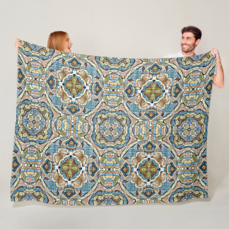 Gult Grönt Teal Blue Orange Hip Bohemian Art Fleecefilt