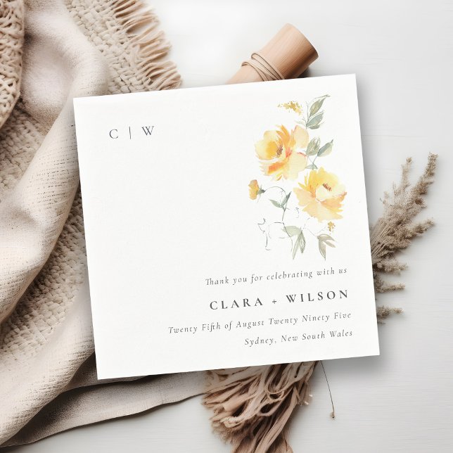 Gult Grönt Vattenfärgen Ro Flower Bunch Bröllop Pappersservett (Skapare uppladdad)