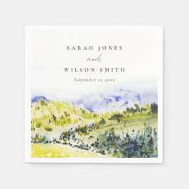 Gult Grönt Vattenfärgsland Backe Bröllop Pappersservett