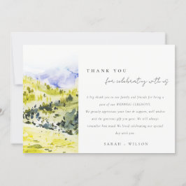 Gult Grönt Vattenfärgsland Backe Bröllop Tack Kort