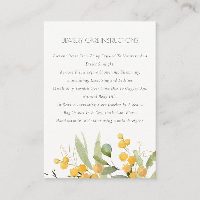 Gult Grönt Wattle Foliage Jewelry Care Guld Visitkort (Framsida)