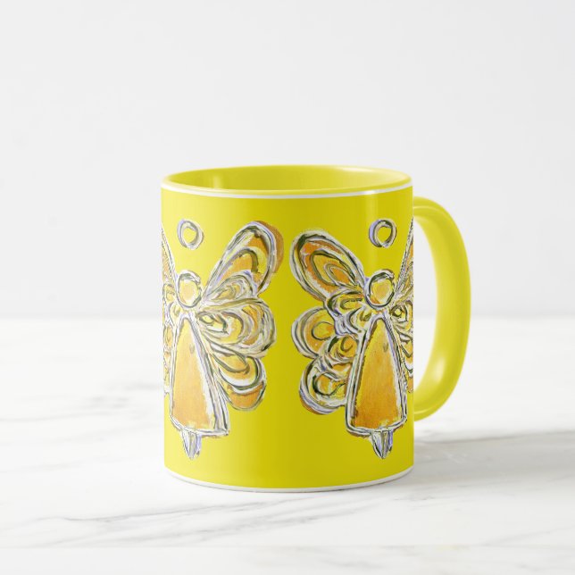 Gult Guardian Angel Anpassningsbar Art Coffee Mugg (Framsida höger)