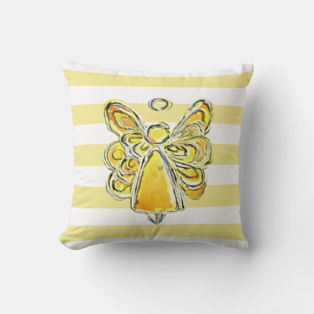 Gult Guardian Angel Art Stripe Pillow Kudde (Framsida)